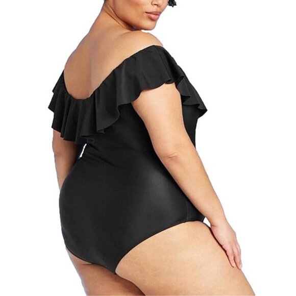 Kona Sol Plus Size Off Shoulder Ruffled One Piece Swimsuit NWT - Picture 2 of 5